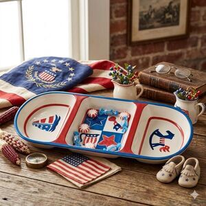 Vintage Inspirado Stoneware Patriotic Divided Server | Americana 250th